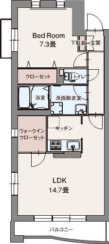 プレミアムコートみなみ野Ⅱ(1LDK/1階)の間取り写真