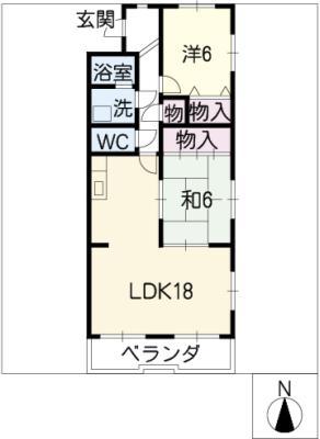 ベルシャトー新守山(2LDK/1階)の間取り写真