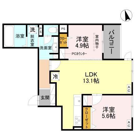 シュトラール鳳(2LDK/2階)の間取り写真