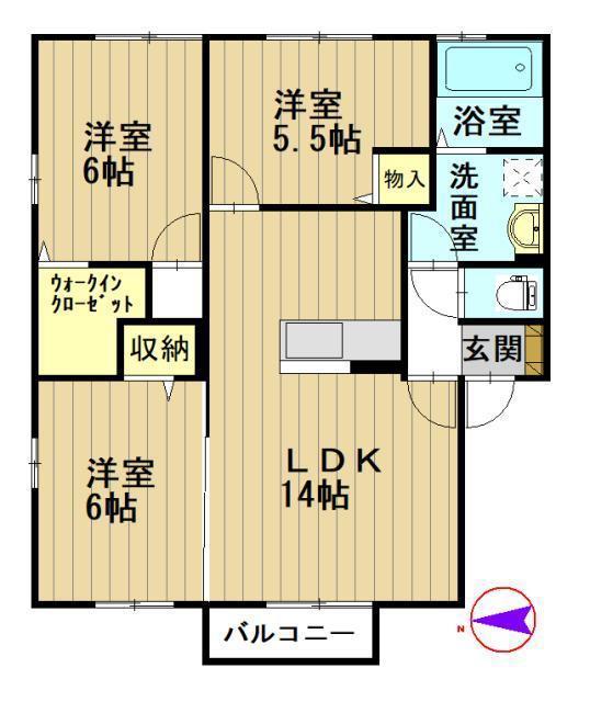 グランディール(3LDK/2階)の間取り写真