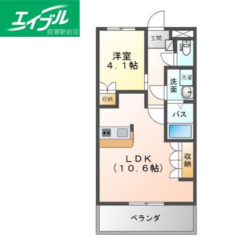 ボヌール若宮(1LDK/2階)の間取り写真