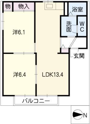 パインコート ワコー(2LDK/2階)の間取り写真