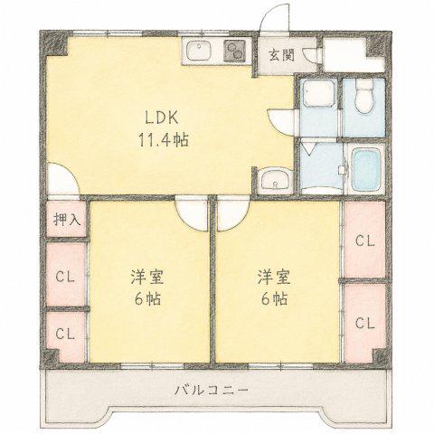 アーバンコート庄内弐番館(2LDK/2階)の間取り写真