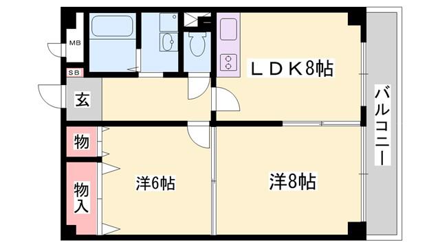 広畑中村コーポ(2LDK/5階)の間取り写真