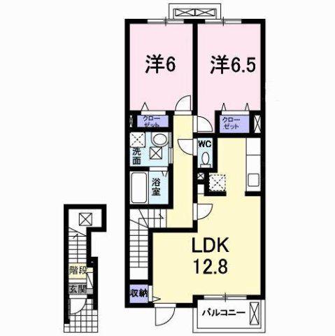 ルミエル穴師(2LDK/2階)の間取り写真