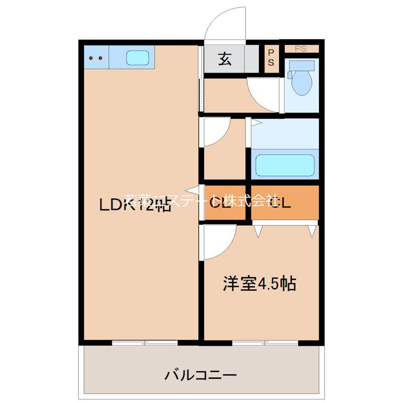アザレアハイツ蒲池(1LDK/3階)の間取り写真