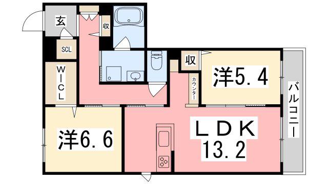 オカバ姫路網干シャーメゾン(2LDK/3階)の間取り写真