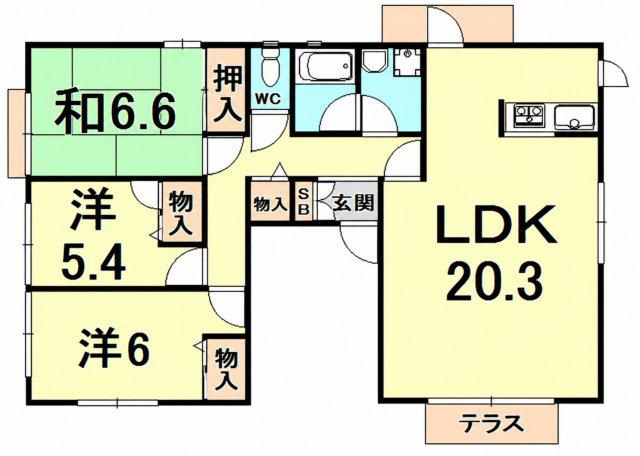ディアス仁川(3LDK/1階)の間取り写真