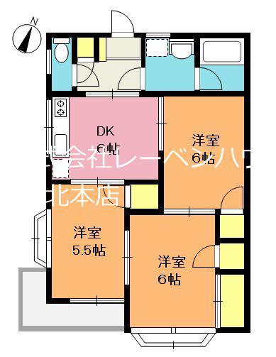 シャルマン北本 B棟(3DK/2階)の間取り写真