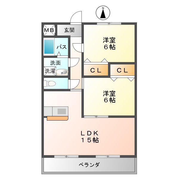 ロイヤル・ふじ(2LDK/6階)の間取り写真