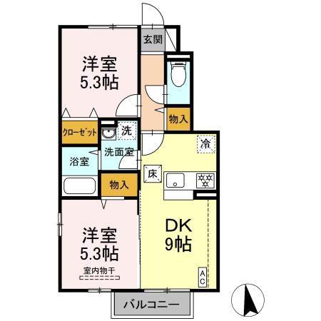 ヴァルム A(2DK/1階)の間取り写真