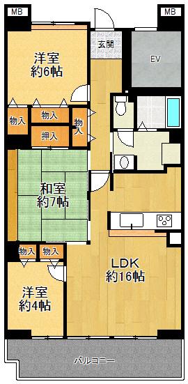 武庫川第2一番街12(3LDK/3階)の間取り写真