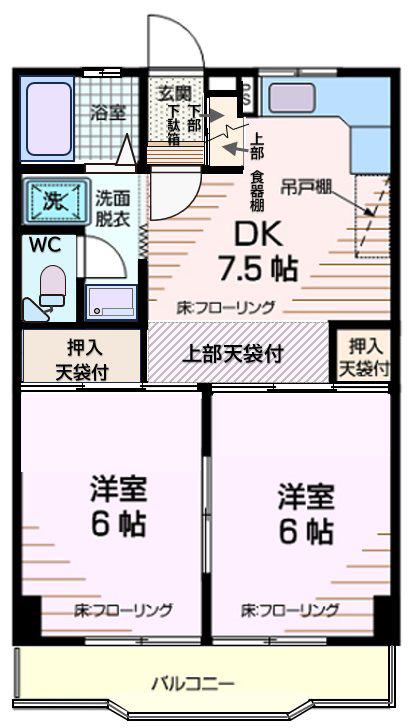 第一土橋マンション P有(2DK/1階)の間取り写真