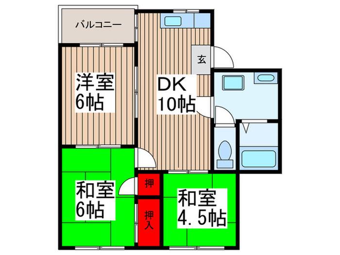 ブライトン I(3DK/2階)の間取り写真