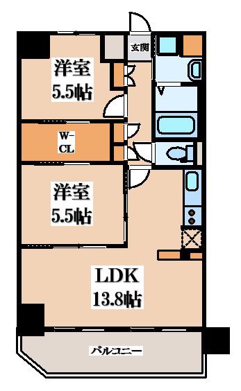 ハイラインIII(2LDK/11階)の間取り写真