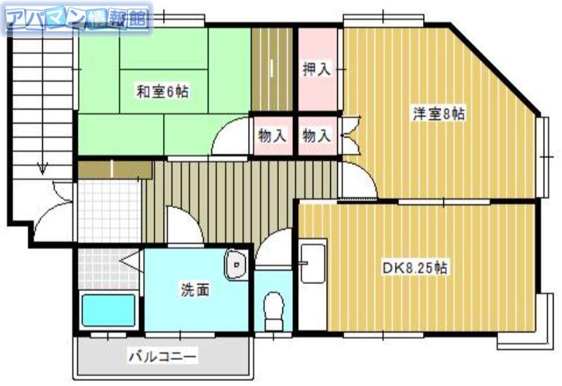 梨本アパート(2DK/2階)の間取り写真