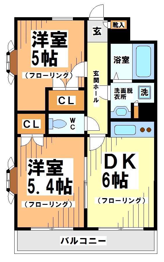 パインコート赤堤 当社管理物件(2DK/1階)の間取り写真