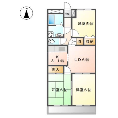 ソフィア花北(3DK/2階)の間取り写真