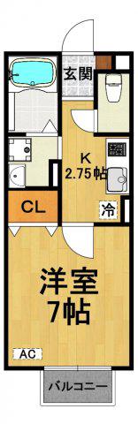 アシーナ(1K/2階)の間取り写真