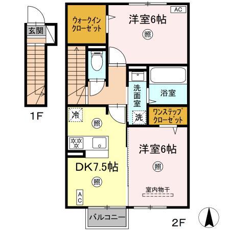 BELLE FLEUR(2DK/2階)の間取り写真