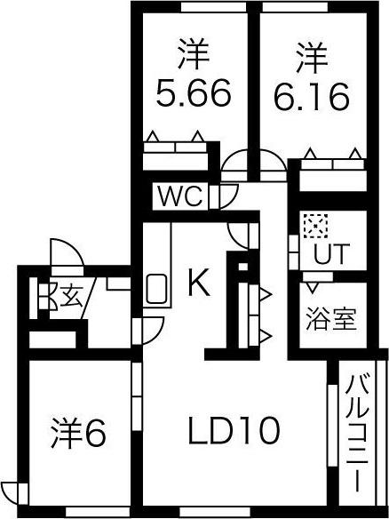 サンドリヨンB(3LDK/1階)の間取り写真