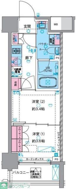 GENOVIA浅草VISKYGARDEN(2K/9階)の間取り写真