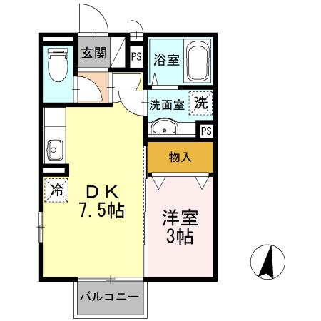 ゆぅ・こうぽ(1DK/2階)の間取り写真