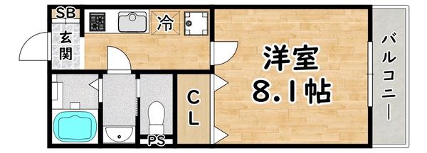 CASA姫里(1K/3階)の間取り写真