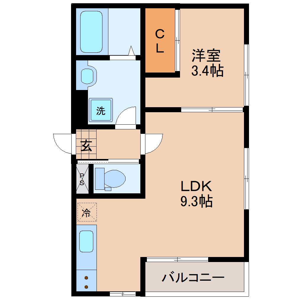 ソーサリー原町(1LDK/1階)の間取り写真