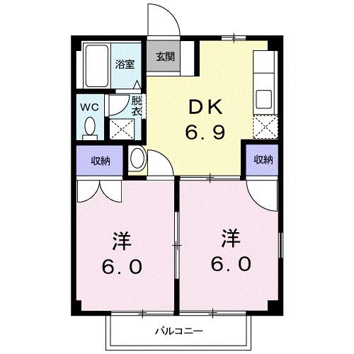 コーポ新町(2DK/1階)の間取り写真
