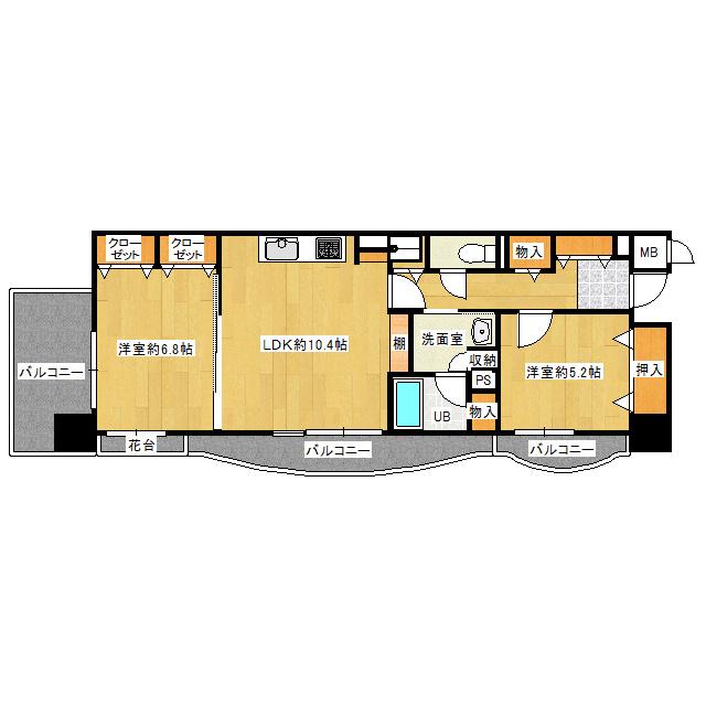 ペルル奈良屋 405号(2LDK/4階)の間取り写真