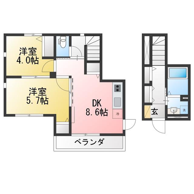 プライムヒルズ釜台公園 A棟(2DK/1階)の間取り写真