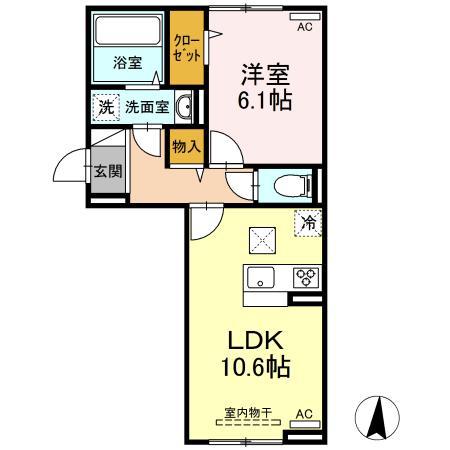 D-ROOM笹沖(1LDK/1階)の間取り写真