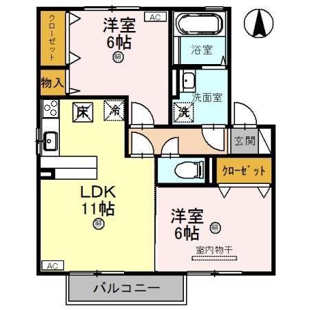 リビングタウン舟橋壱番館A(2LDK/1階)の間取り写真