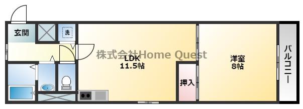 ニドムコート(1LDK/2階)の間取り写真