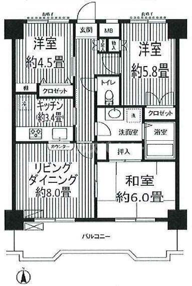 関寅ビル第2(3LDK/10階)の間取り写真