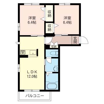 CROWN HILL B(2LDK/1階)の間取り写真