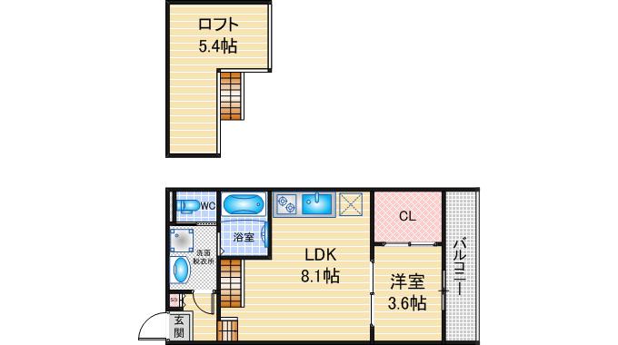 ハーモニーテラス鳥神町(1SLDK/1階)の間取り写真