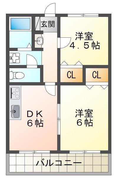 ウィングメゾン(2DK/2階)の間取り写真
