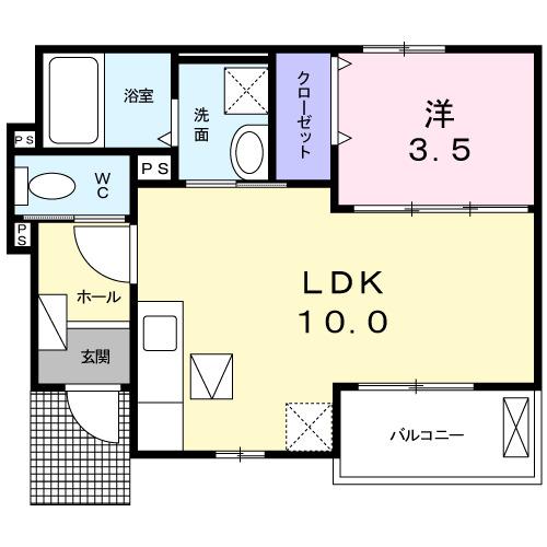 アビタシオン石山B(1LDK/1階)の間取り写真