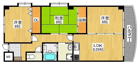 ビバリーコート(3LDK/3階)の間取り写真