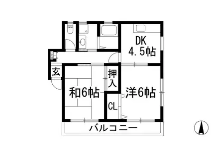 スカイハイツ碓井(2DK/1階)の間取り写真