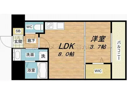 セレニテ谷町CALME(1LDK/8階)の間取り写真