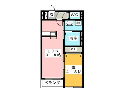 アークコートソーマ峰沢B(1LDK/2階)の間取り写真