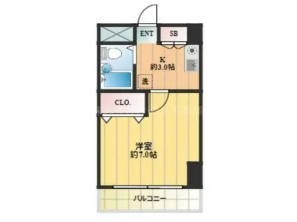 多川マンション(1K/3階)の間取り写真