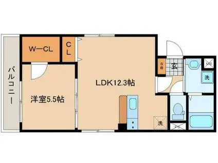 BLESSED LIFE花京院(1LDK/3階)の間取り写真