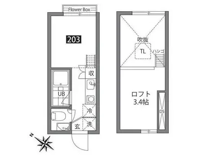 スタイル笹塚 2F(ワンルーム/2階)の間取り写真