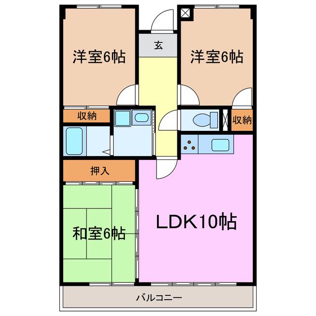 ハイツ平針(3LDK/4階)の間取り写真