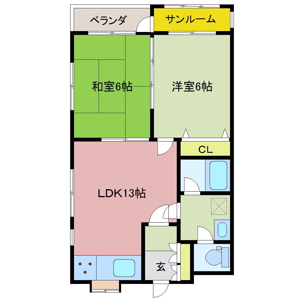 ヴィラ・ラボール新根塚(2LDK/2階)の間取り写真