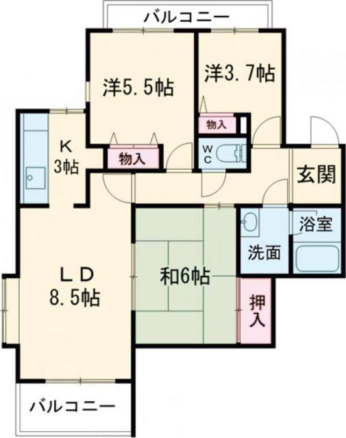 パーク・ノヴァあやめ池(3LDK/3階)の間取り写真